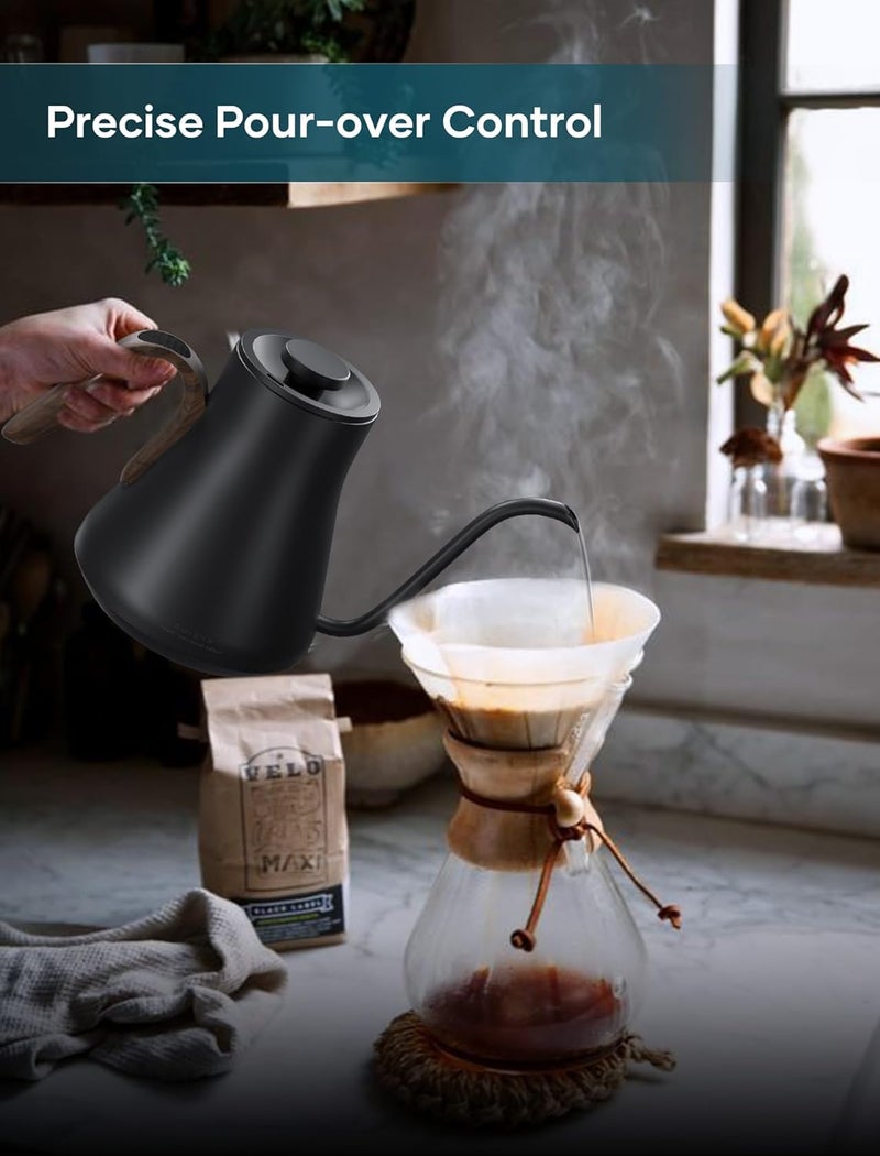intasting Gooseneck Electric Kettle with ±1℉ Temperature Control for Pour Over Coffee & Tea, Quick Heating, BPA-Free Stainless Steel, Built-in Brew Timer, 1500W/0.9L (Black Walnut) - Image 2